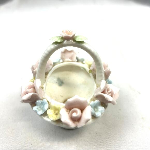 Vintage Porcelain  Pin Cushion Basket Pastels numbered 7716 Japan? pink blue - Picture 1 of 7